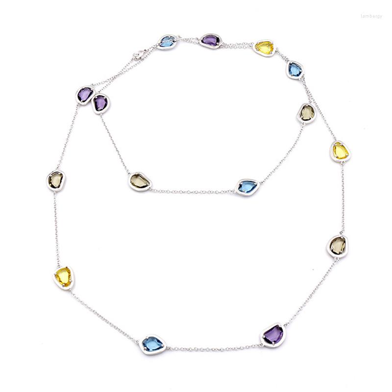 

Chains Jewelry Colorful Crystal Necklace Long Chain 2 Ways To Wear High-End Candy Style Wedding Necklaces For Bride