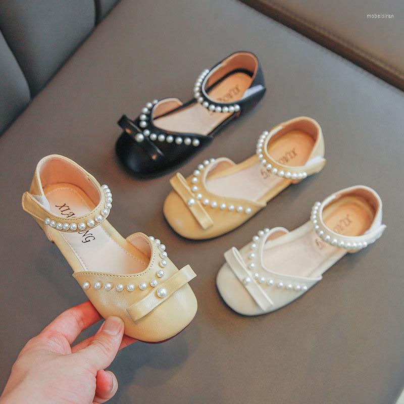 

Flat Shoes Girls Kids Sandals Summer Children Princess Leather Fashion Girl Pearl Design Dance School Shoe SZ421, Sz421black