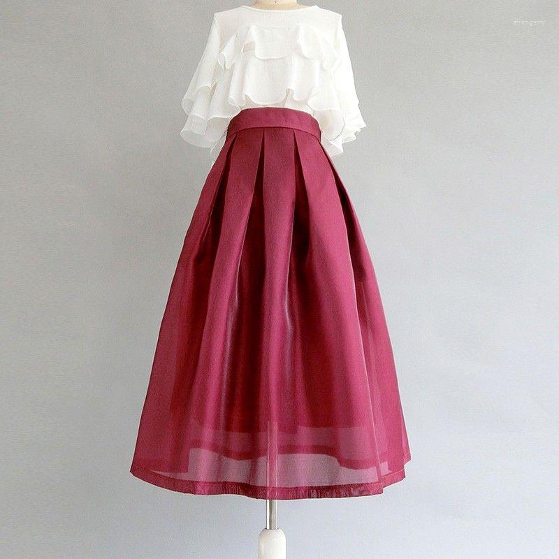 

Skirts 2023 Autumn Winter Vintage High Waist Pleated Skirt Women Casual Loose Midi Fashion Ball Grown Clothes F214, Burgundy