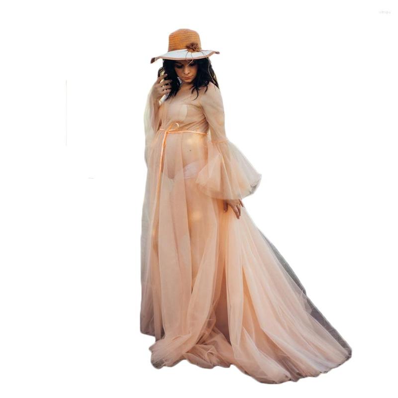 

Women's Sleepwear Luxury Customised Maternity Dresses Tulle With Belt Gown For Poshoot Boudoir Lingerie Robe Bathrobe Nightwear, Black