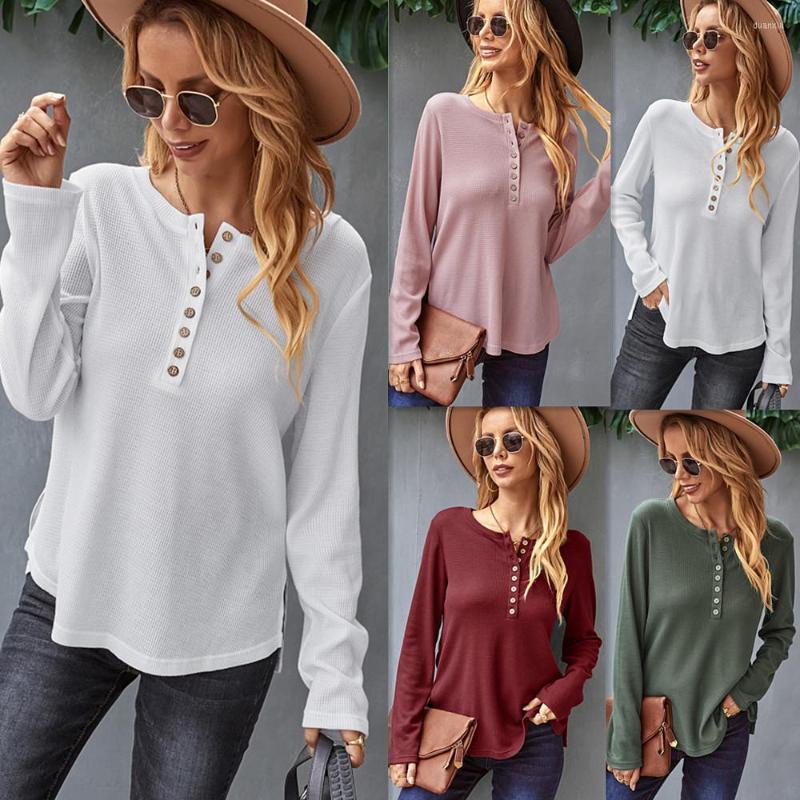 

Women' T Shirts Women' Spring Autumn Long-sleeved Shirt Solid Blouse With Button, Army green