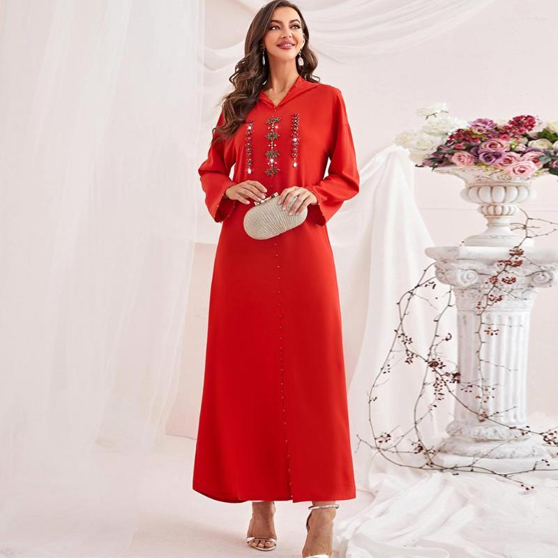 

Ethnic Clothing Orange Hooded Diamonds Ladies Arab Middle East Ramadan Eid Djellaba Muslim Dress Dubai Robe Pour Femme Musulmane