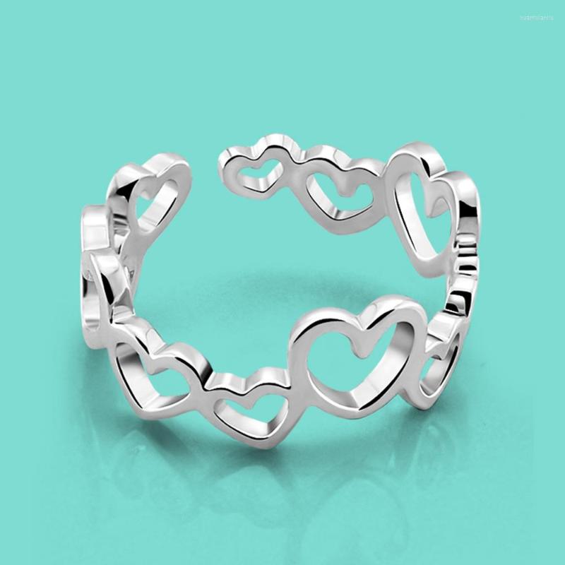 

Cluster Rings Women's 925 Silver Ring Cute Open Design Heart Free Adjustment Charm Jewelry Tail Wedding Accessories
