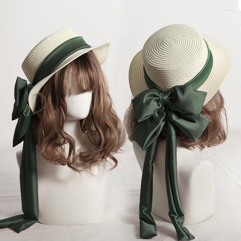 

Hats Straw Hat Female Adult Children Bowknot Lolita Sun Shading The Seaside Summer 2023 Web Celebrity, Black