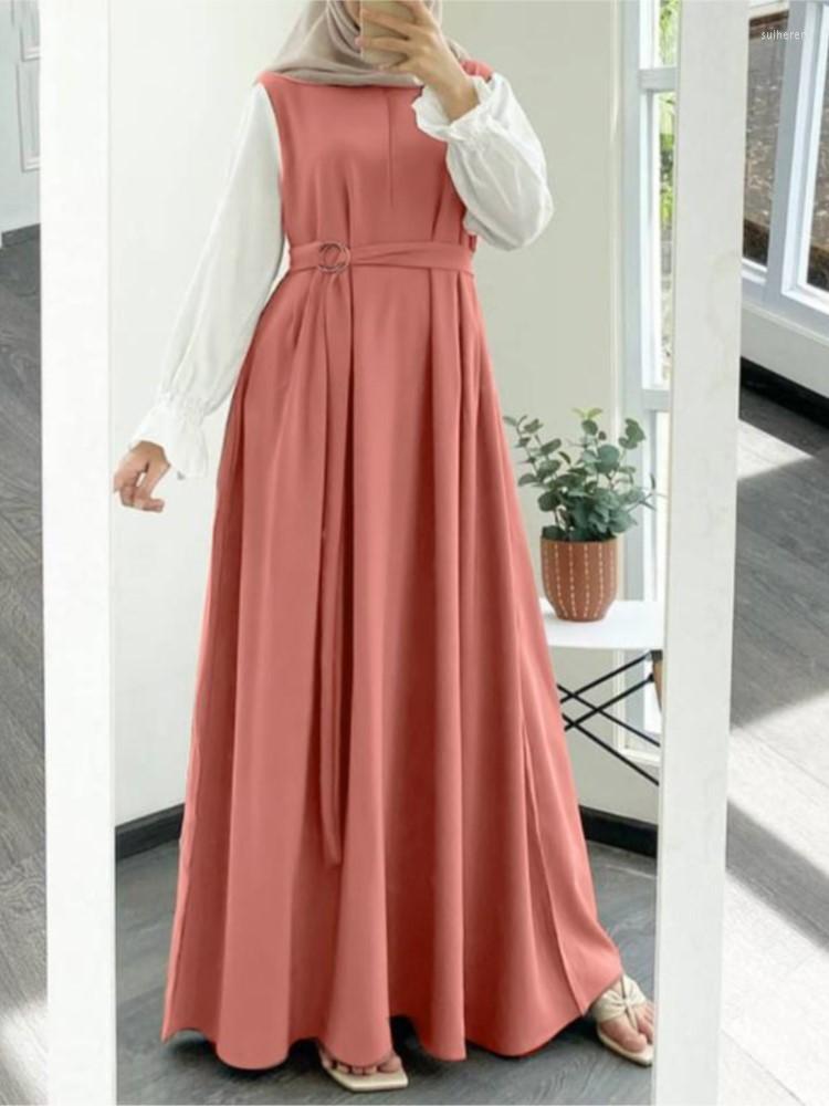 

Ethnic Clothing Muslim Long Dress Women Patchwork Full Sleeve Empire Robes Autumn Fashion Arab Dubai Islam Abaya Maxi Vestidos
