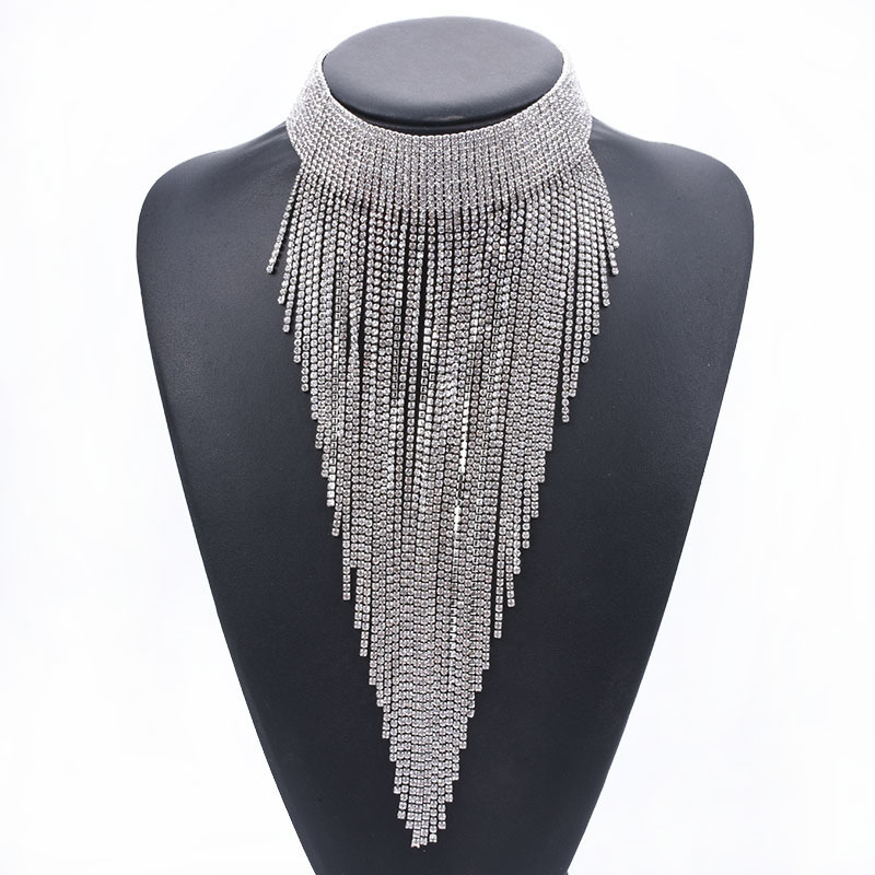 

Chokers Luxury Crystal Chains Tassel Choker Necklace Women Boho Indian Ethnic Statement Maxi Long Pendants Jewelry 230202