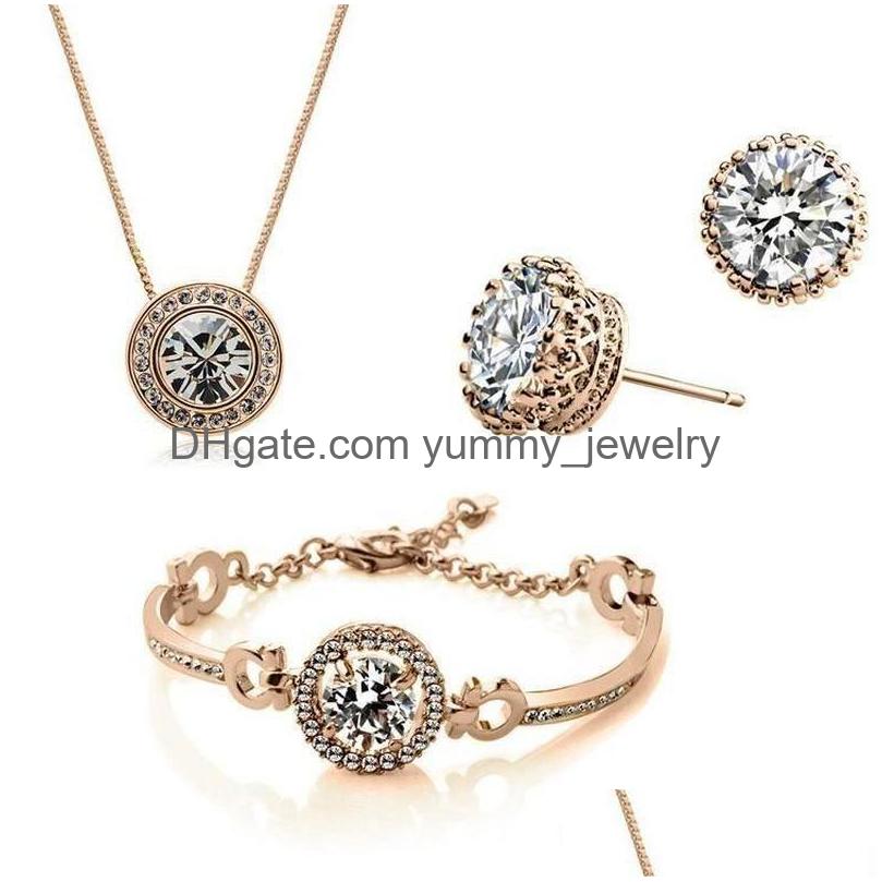 

Bracelet Earrings Necklace 1Pcs Drop Ship 18K Gold Plated Austrian Crystal Bracelet Jewelry Set For Women Ladies Female Wedding D Dh1Kc, Randomly sended colors