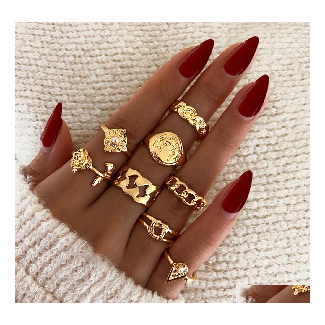 

Band Rings Fashion Jewelry Knuckle Ring Simple Rose Flower Chain Shape Geometric Set 8Pcs/Set Drop Delivery Dh5Nv