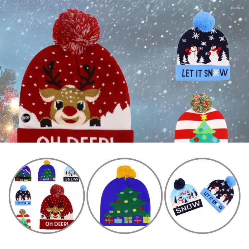 

Berets With LED Light Cute Snowman Plush Ball Beanie Hat Unisex Cap Christmas Tree For Festival, Red