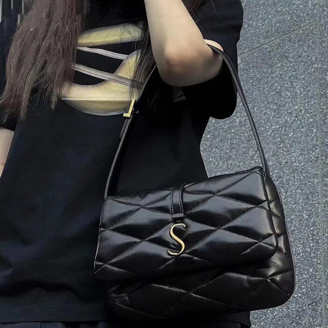 

Le 57 shoulder bags Designer underarm bag tote Bag classic Hobo quilted Soft Sheepskin Rhombus crossbody handbag, Black