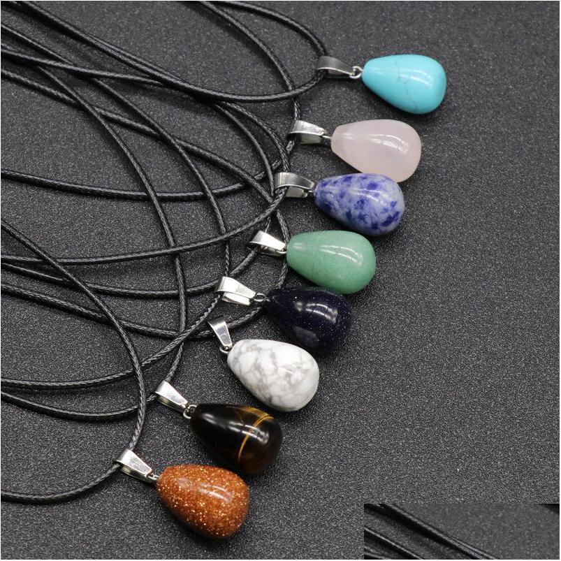 

Pendant Necklaces Natural Stone Waterdrop Ball Shape Necklace Teardrop Quartz Healing Crystal Rope Chain Collar For Women Fa Dhgarden Dh06V