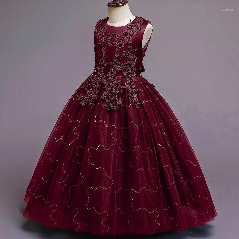 

Girl Dresses Flower Princess Children's Waist Dress Length Sleeveless Kid's Long Wedding Skirt Pengpeng Mesh, Pink