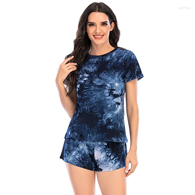 

Women' Sleepwear Tie Dye Set Two Piece 2023 Women Gradient Pajamas Sets Short Sleeve WomanT-shirts Casual Pants For, Black