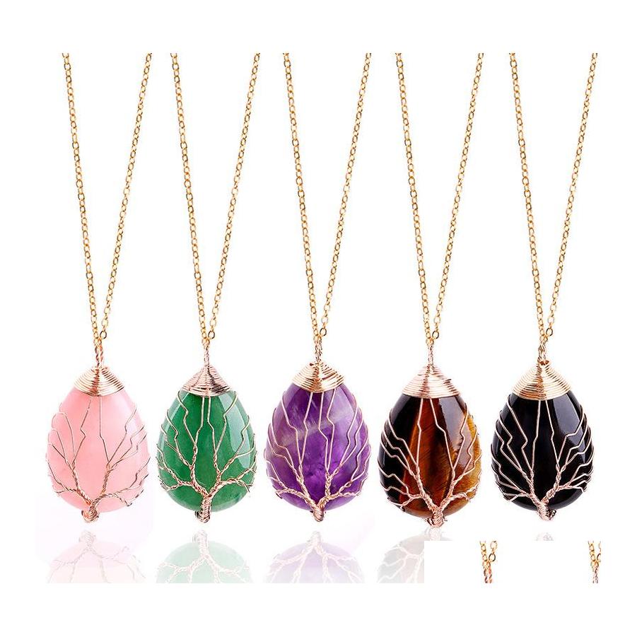 

Pendant Necklaces Oval Natural Stone Necklace Jewelry Copper Line Wrapped Tree Of Life For Women Charm Drop Delivery Pendants Otuwv