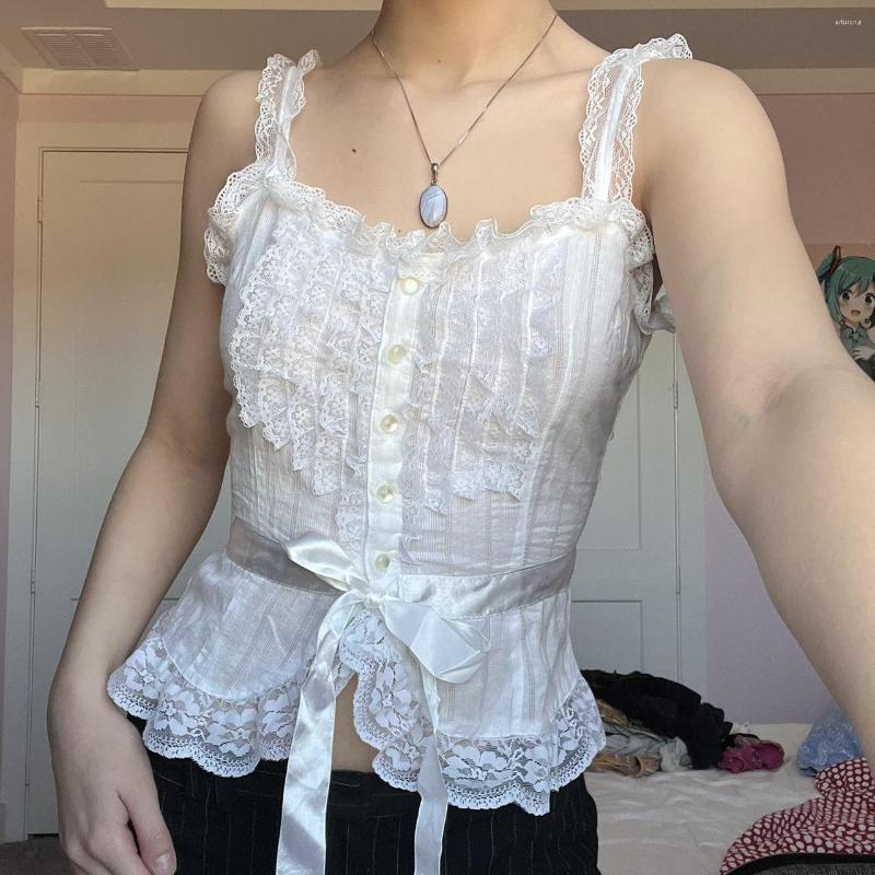 

Women' Tanks Doury Fairycore Cute Camis Top Summer Aesthetic Sleeveless Women Sexy Lace Ruffles Camisole Princess White Sling Y2k