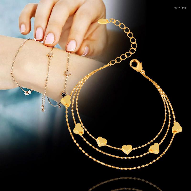 

Bangle KIOOZOL Cute 3 Layers Heart Bracelets Rose Gold Silver Color Adjustable Bracelet For Women Jewelry Wedding Party Gift KO6