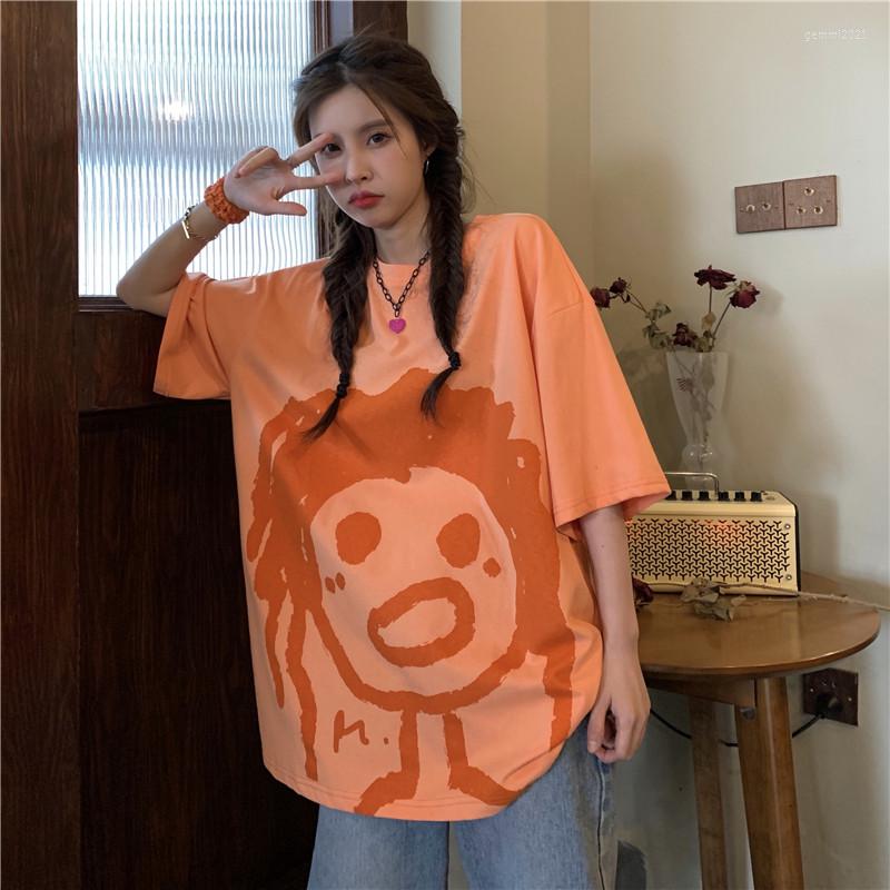 

Women's T Shirts 2023Summer Style Korean Round Neck Anime Short-Sleeved T-Shirt Super Size Cute Friend Top Summer Dress, Orange