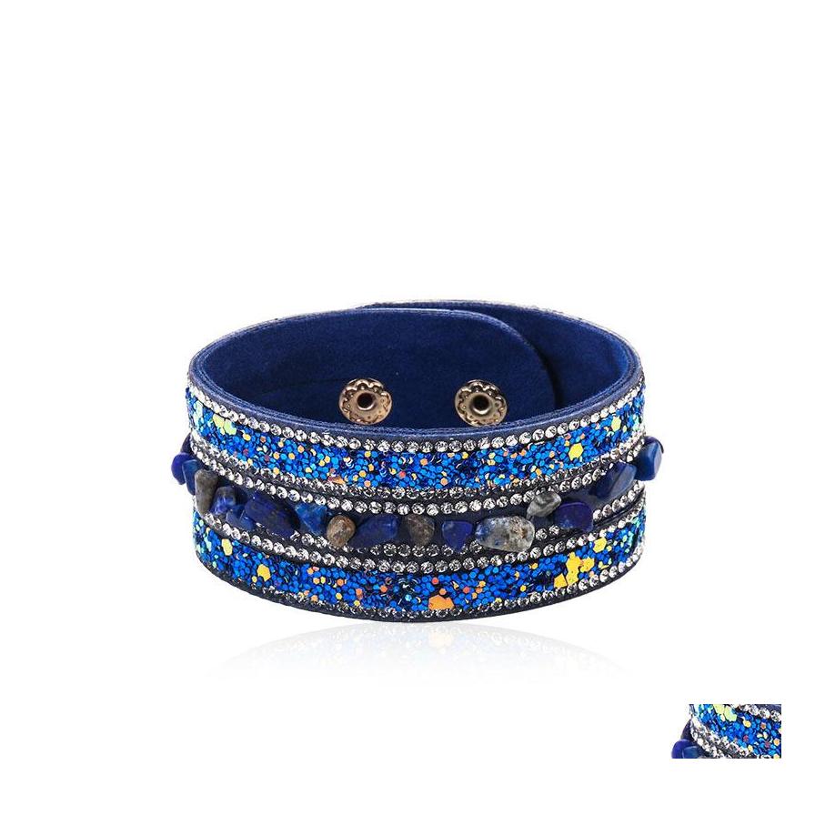 

Charm Bracelets Fashion Jewelry Pu Leather Bracelet Irregar Rubble Sequins Rhinstone Faux Lovers Drop Delivery Dhmso