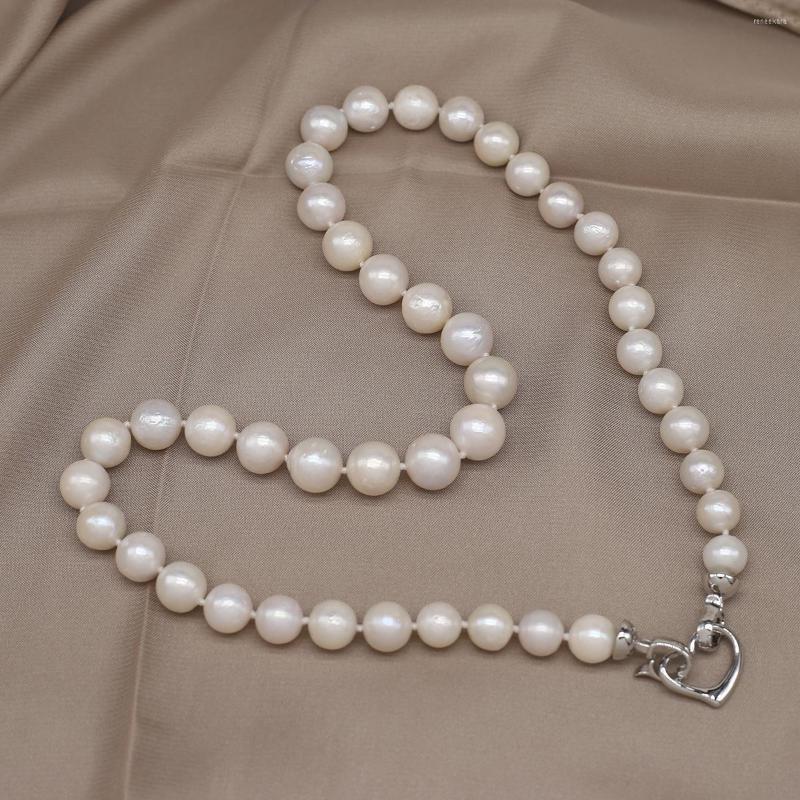 

Chains Natural Freshwater Pearl Necklace Round Beads Heart-Shaped Buckle For Woman Handmade Engagement Wedding Jewelry Gift