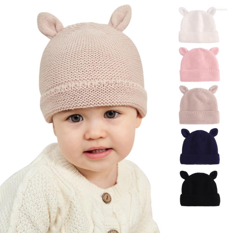 

Hats Cartoon Cute Hat For Kids Ears Wool Warm Children Winter Solid Color Baby Pullover Girls/Boys Bonnet Enfant Hiver, White