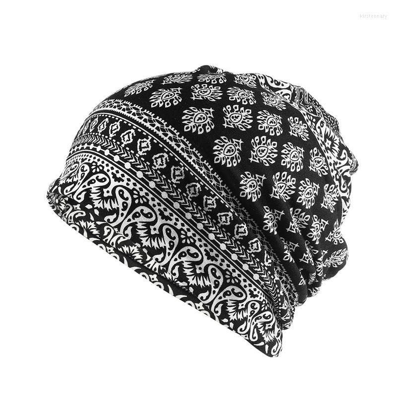 

Berets 2023 Cotton Autumn Winter Skullies Cap Beanie Hat Print Turban Scarf Dual Use For Men And Women 67, Black