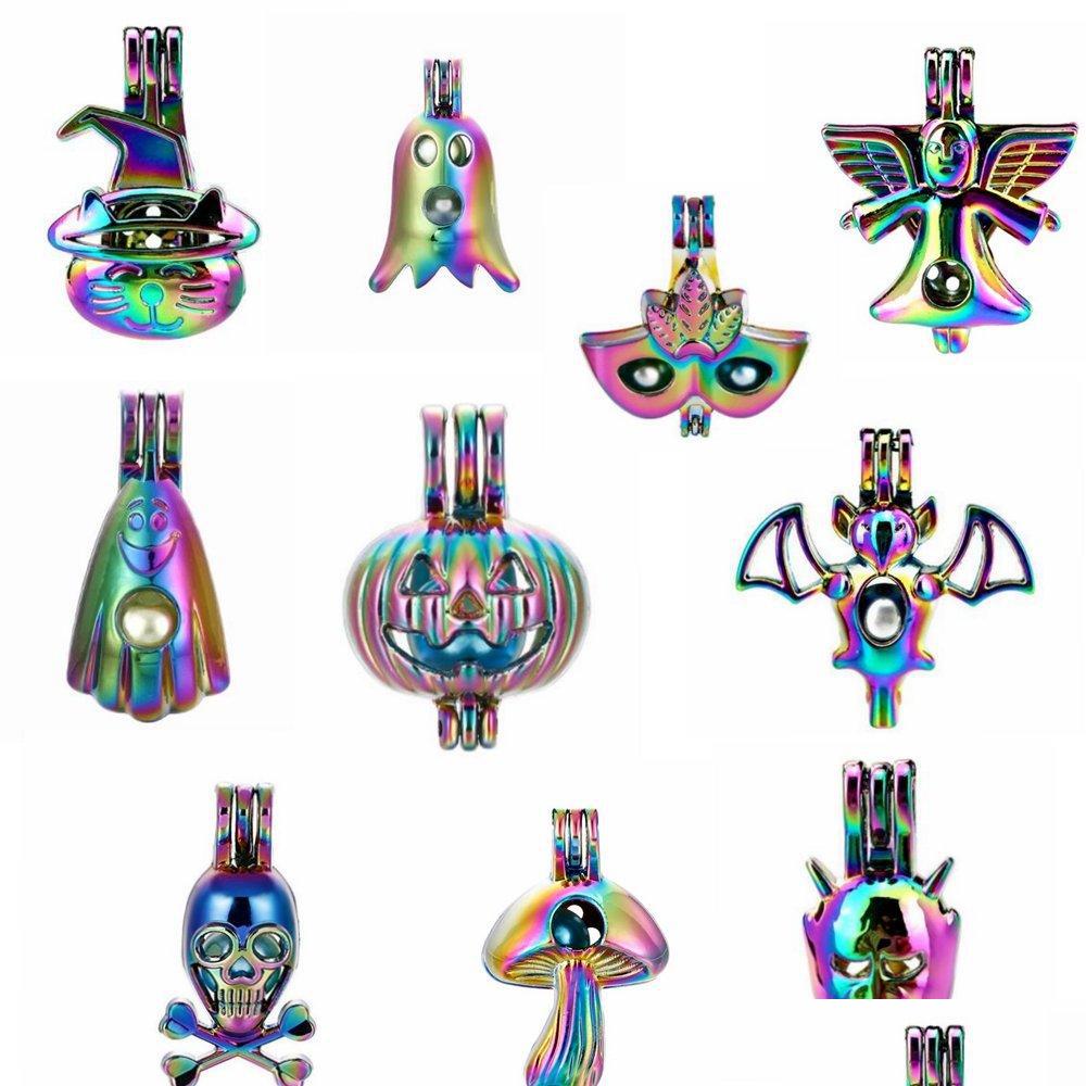 

Pendant Necklaces Halloween Rainbow Color Beads Cage Locket Charms 10Pcs Fashion Mermaid Tail Diy Jewelry Accessory Party Fun Gifts Dhaus