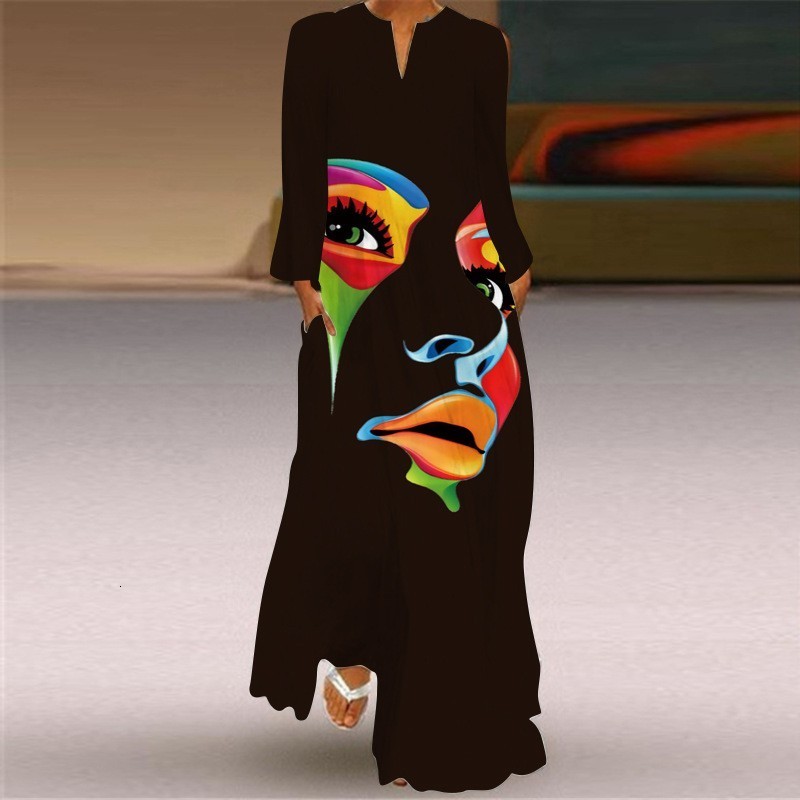 

Casual Dresses MOVOKAKA 3D Face Printed Autumn Long Sleeve Breathabl Woman Elegant Girls Black White Women 230202, Vlcxcq-41