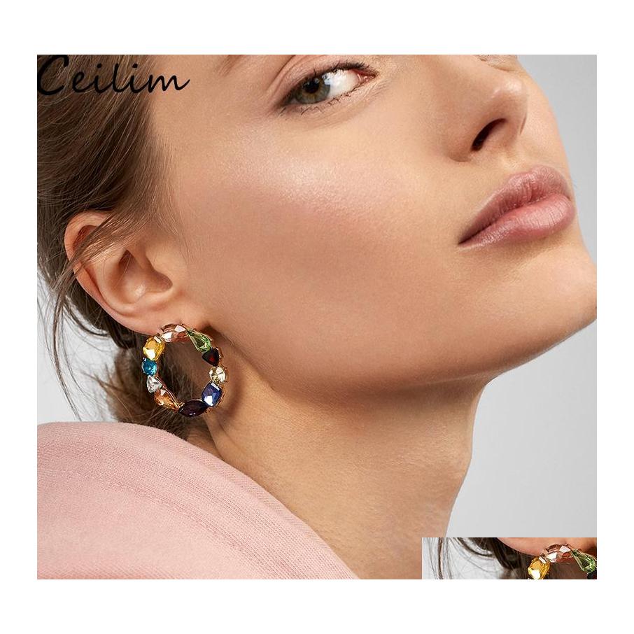 

Hoop Huggie Round Circle Colorf Crystal Drop Earrings For Women Wedding Shining Rainbow Wholesale Jewelry Gifts Delivery Oth1B