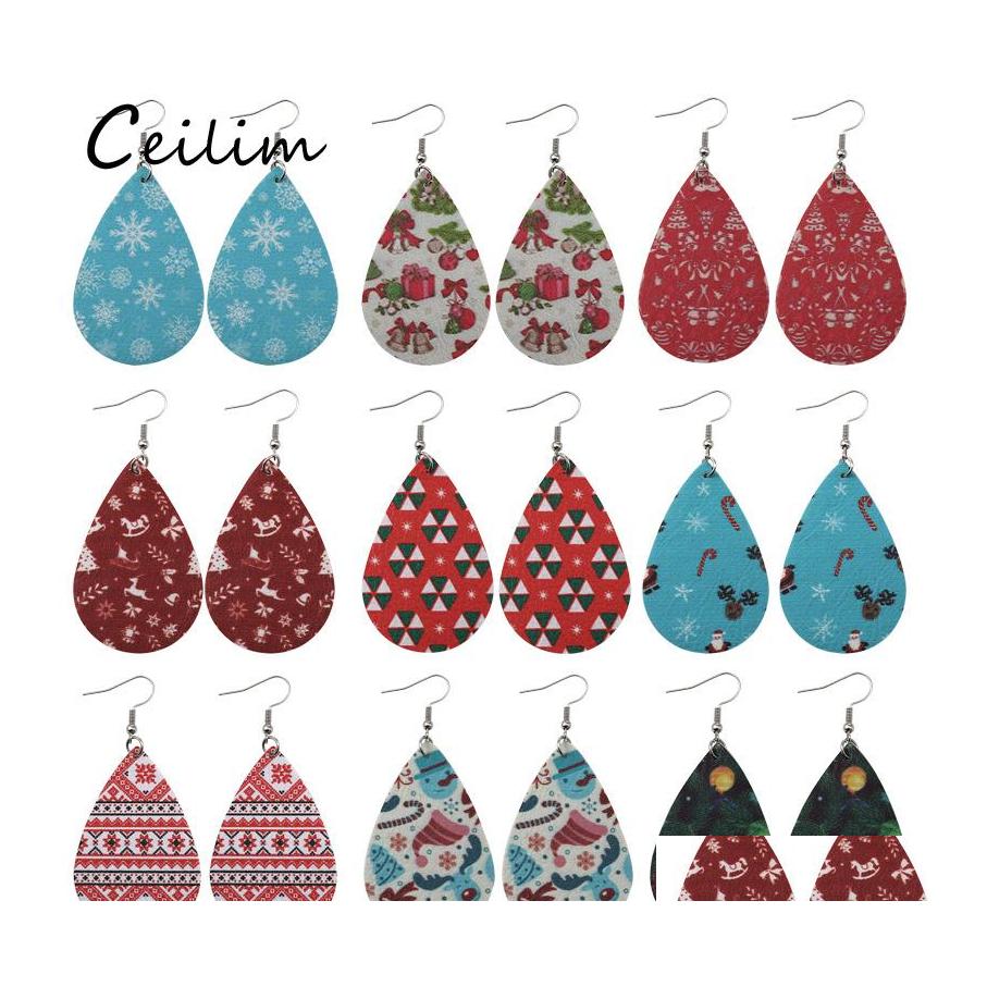 

Charm Christmas Pu Leather Earrings Snow Man Tree Dangle Earring For Women Bohemian Vintage Teardrop Fashion Drop Delivery Jewelry Otyfh