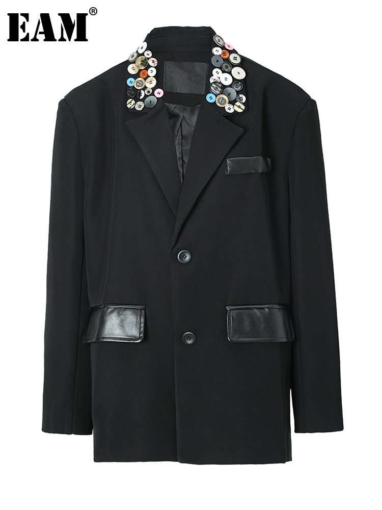 

Womens Suits Blazers EAM Women Black Colorful Button Big Size Blazer Lapel Long Sleeve Loose Fit Jacket Fashion Spring Autumn 1DF3113 230202, Black4