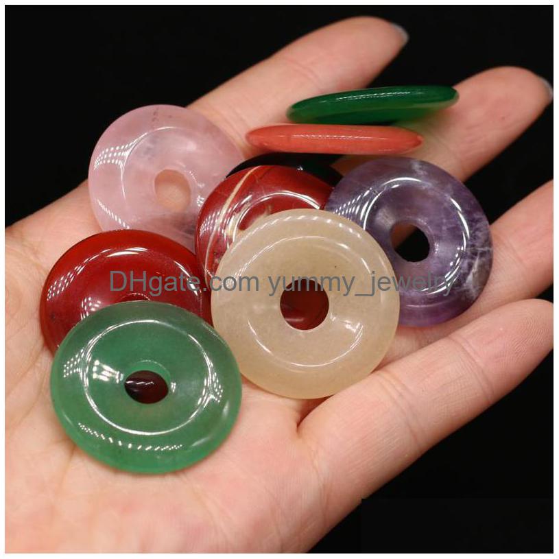 

Pendant Necklaces Natural Stone Amethysts Pendants Big Hole Flat Round Opal Crystal For Diy Necklace Earrings Jewelry Making Women G Dhfks