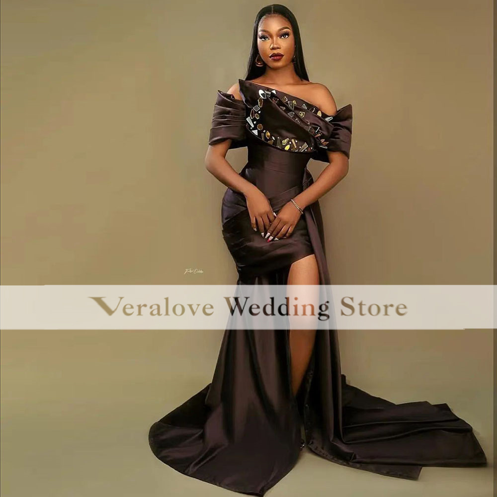 

Shinny Beading Evening Dresses Mermaid 2023 Slit Royal Blue African Occasion Reception Party Dress Aso Ebi Prom Gowns, Silver
