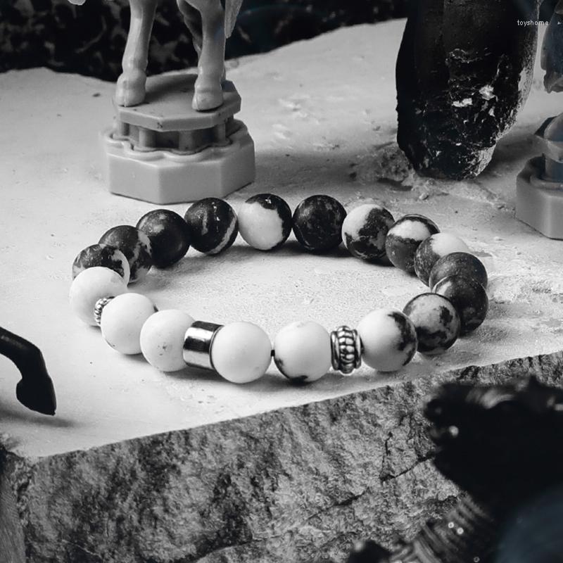 

Link Bracelets Contrast Series Natural Zebra Stone Bracelet Women Man Hematite Emo Accessories Yoga Meditation Prayer Gift For Kids