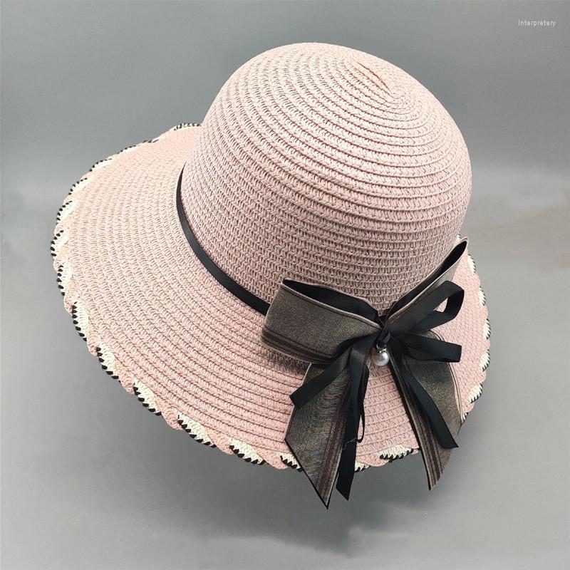 

Wide Brim Hats Fashion Summer Large Bow Straw Hat Holiday Women Casual Beach Sun Cap Gorras Panama Sunscreen, 001