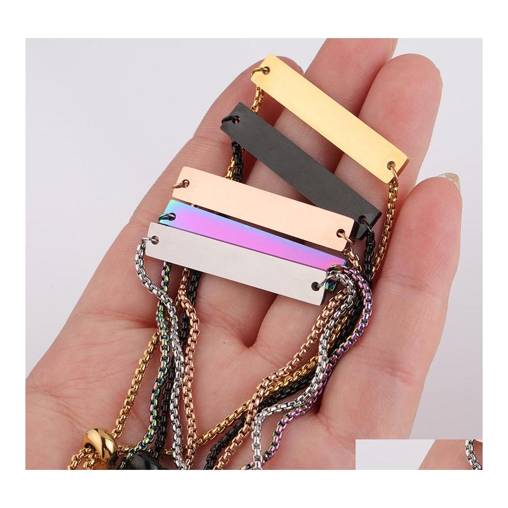 

Link Chain Fashion Stainless Steel Blank Bar Bracelet Diy Personalized Name For Engraving Adjustable Gold 5 Colors Men Women Friend Otgkn