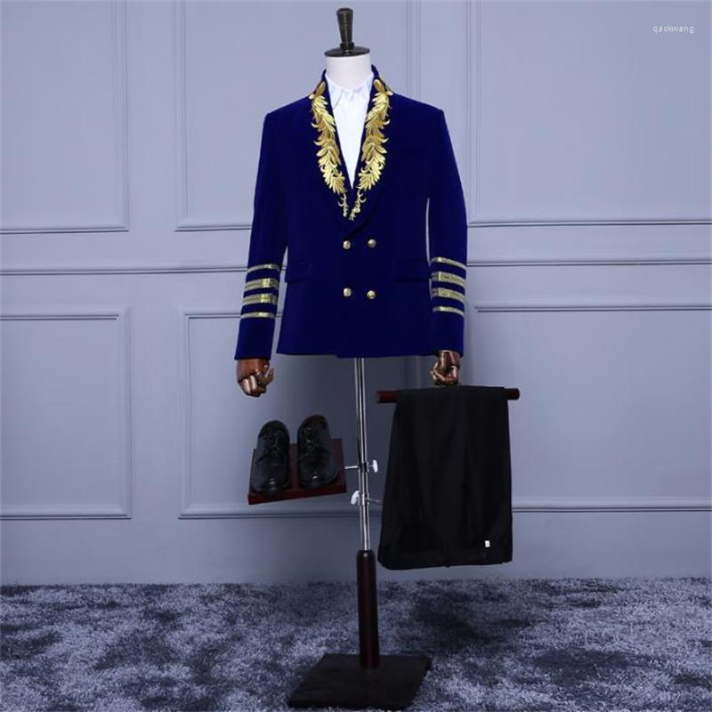 

Men' Suits Embroidery Blazer Men Formal Dress Latest Coat Pant Designs Suit Costume Homme Terno Slim Masculino For Men' Stage, Blue