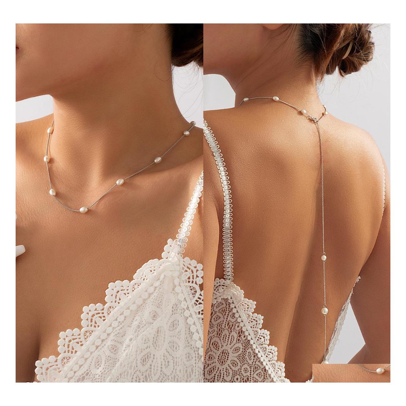 

Beaded Necklaces Fashion Jewelry Beach Style Simple Bride Back Body Chain Ornaments Necklace Sexy Faux Pearl Tassel Chest Drop Deliv Dh7Pz