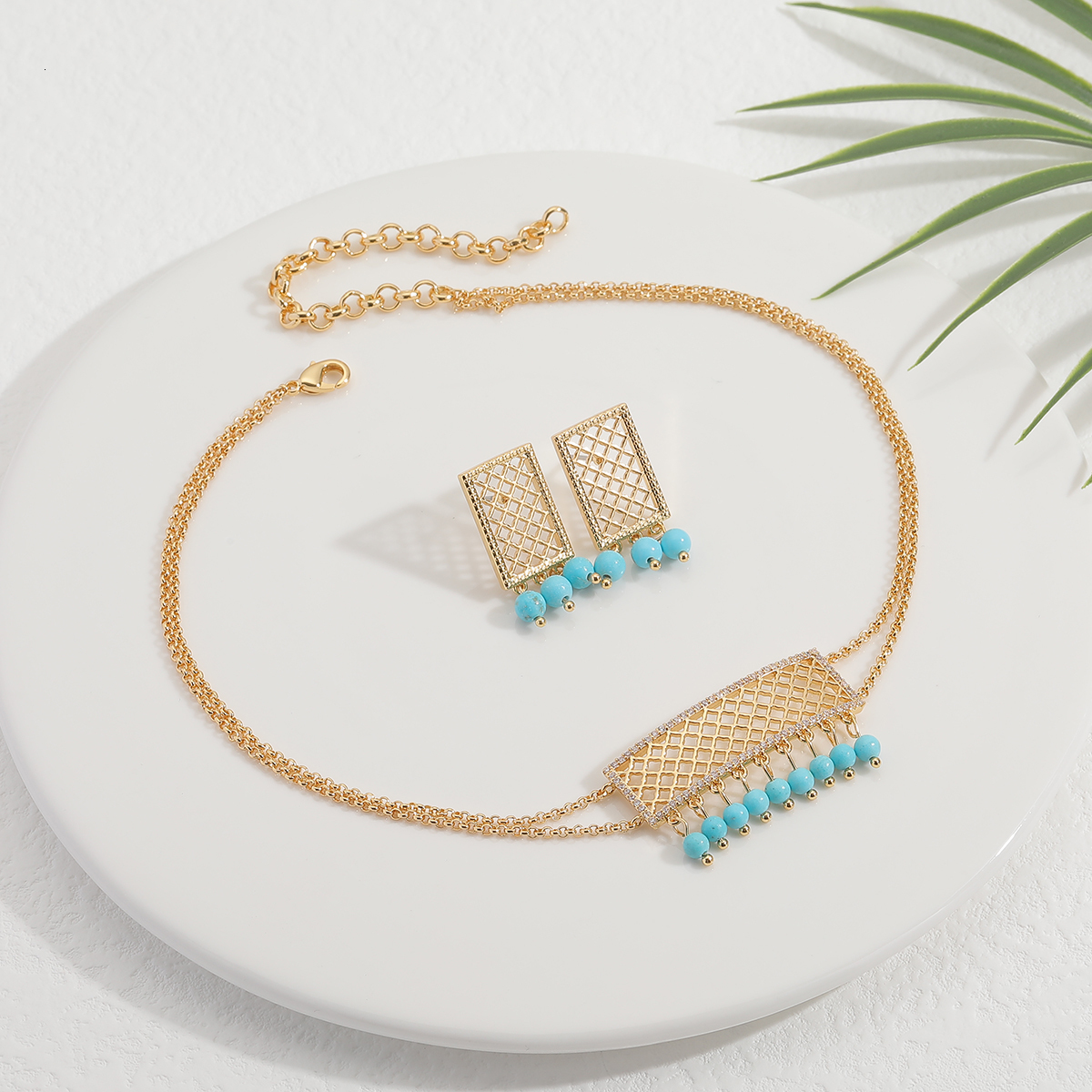 

Wedding Jewelry Sets Women Fashion 2 Pcs Necklace Earring Zircon Material Luxury Arabic Style Choker Bride Romatic Set 230203