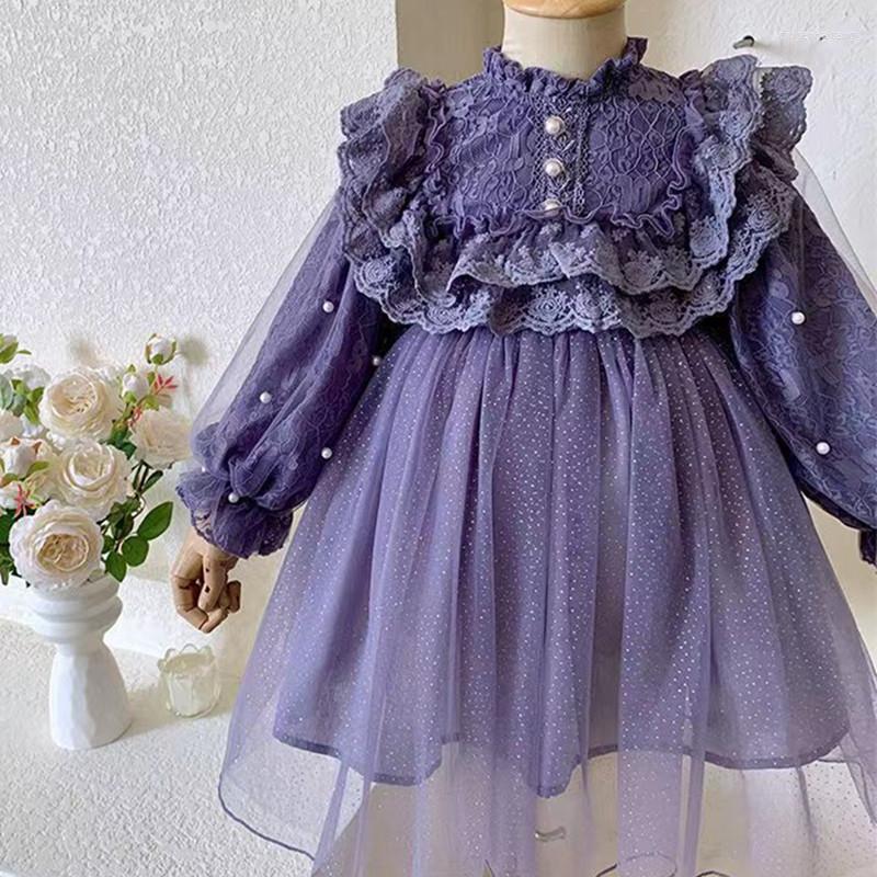 

Girl Dresses Party Dress Lace Wedding Birthday Girls Tutu Princess Clothes For Children Ball Gown With Pearls 2-7T, Lavender