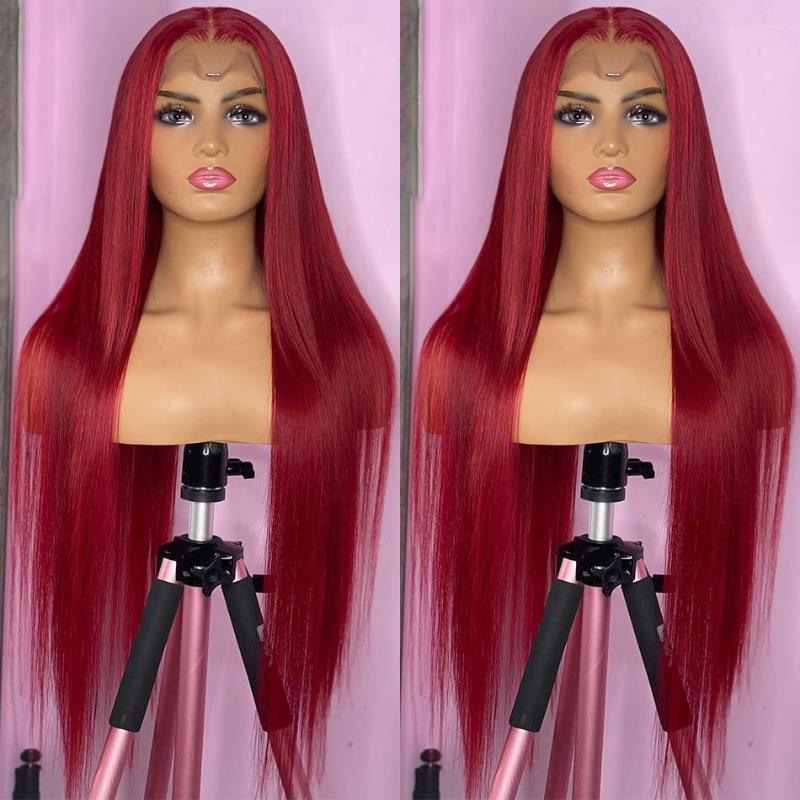 

Luvin Colored 28 30 Inch Bone Straight 13x4 13x6 Transparent Lace Front Wigs 180% 99j Burgundy T Part Frontal Wig For Women, T part lace wig