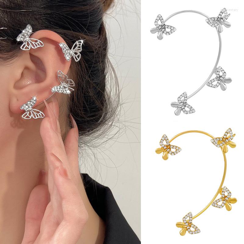 

Backs Earrings Silver Color Metal Butterfly Heart Clip For Women Ear Clips Without Piercing Sparkling Zircon Cuff Fashion Jewelry