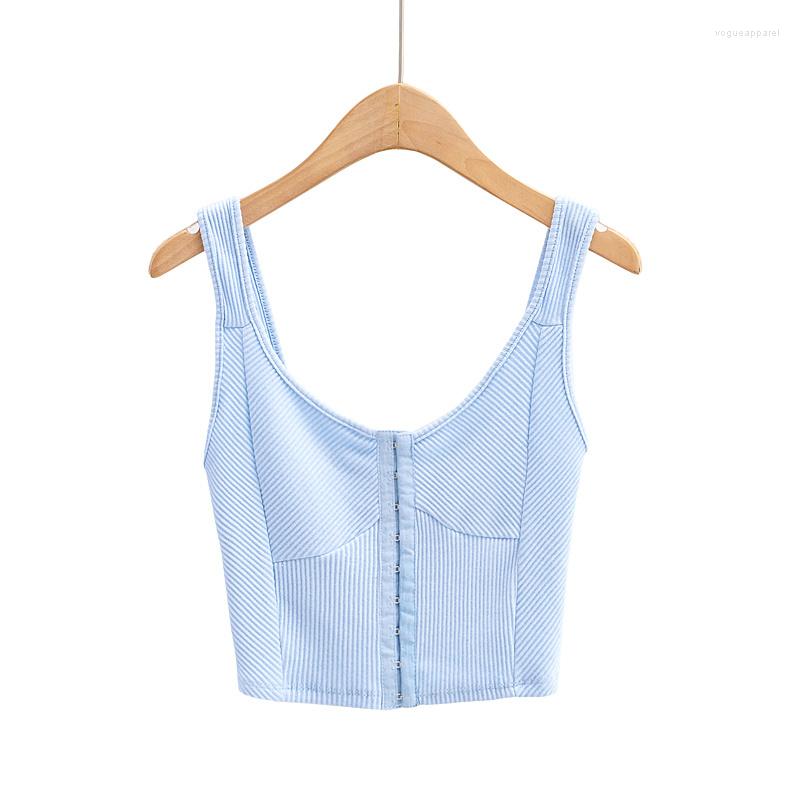 

Women' Tanks Summer Style Street Sexy Solid Color Tight-fitting Stretch Vest Women All-match Chest Hook Breasted, Black