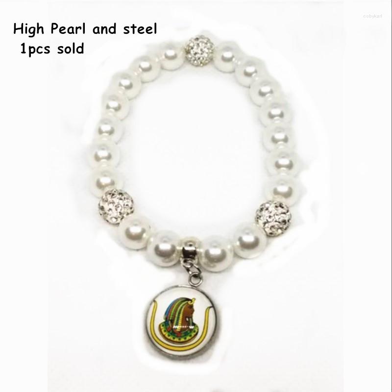 

Strand 1Pcs High Pearl Daughters Of Isis Emblem Steel Glass Charn Elastic Bracelet Women DIY Handmade Jewelry OGL224
