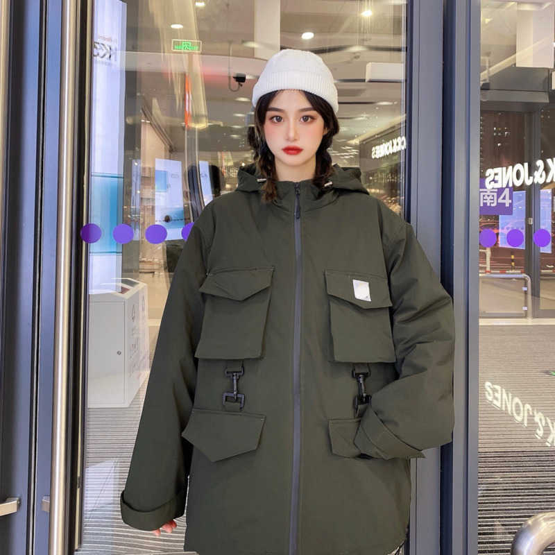 

Designer down jacket autumn winter work clothes large pocket downs cotton coats men women warm hoodie fashion couple parka coat, Black