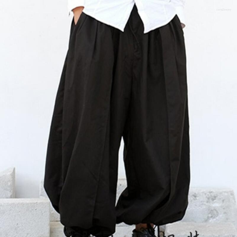 

Men's Pants Spring And Autumn Men's Personalized Custom Fashion Plus Size Loose Simple Nine Points Wide Leg 27-44, Black