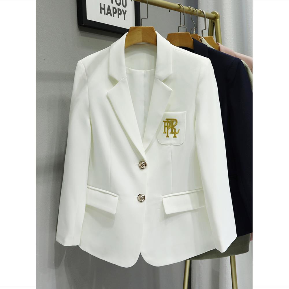 

Women's Suits Blazers White Blazer Jacket Women High Quality Fashion Embroidery Single Breasted Suit Ladies Casual Office Formal Coat 230203, Black