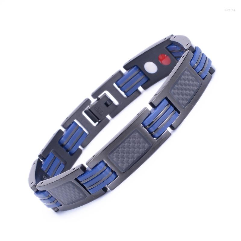 

Link Bracelets Men Magnetic Bracelet Jewelry Fashion Stainless Steel Black Bangle Carbon Fiber Wrist Band Design Male Gift