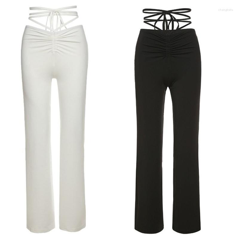 

Women' Pants Summer Commute High Street Style High-waisted Flared Trousers Thighs Personality Eith Hollow And Sexy Show Waist Thin, Black