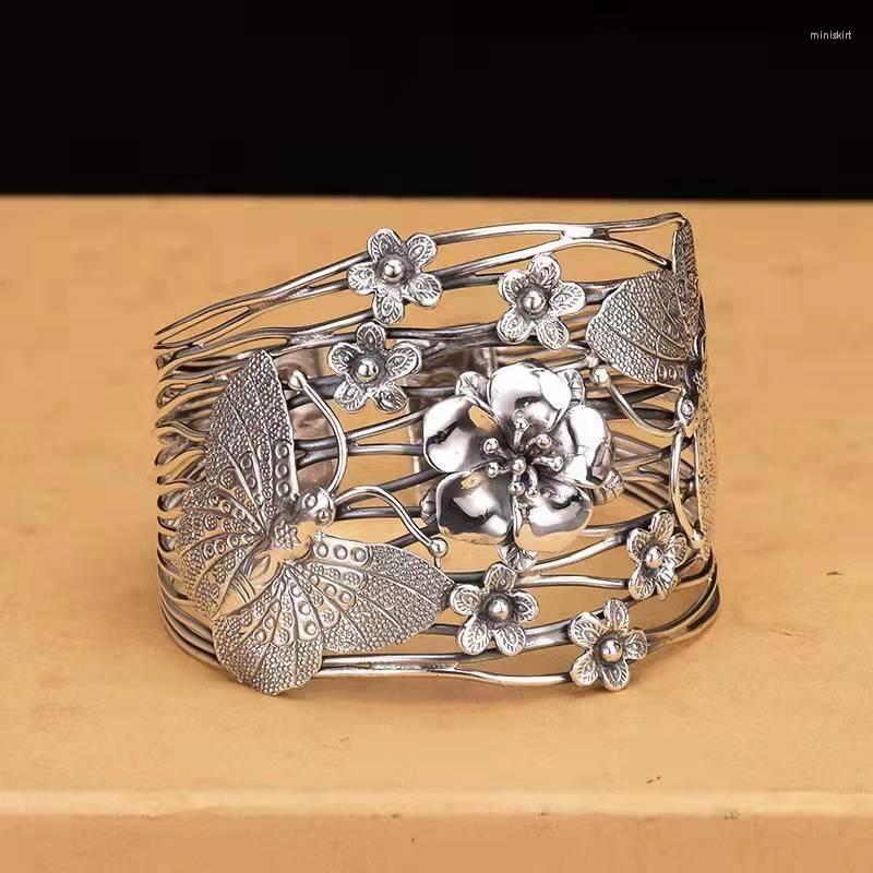 

Bangle Retro Ethnic Style Elegant Atmosphere Personality All-match Women's Brushed Hollow Butterfly Plum Bracelet Accessories