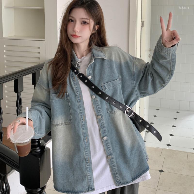 

Women' Jackets 2023 Autumn And Winter Loose Version Slim Retro Gradient Denim Coat, Sky blue